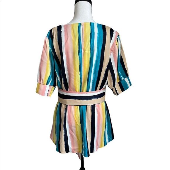 NWOT Lane Bryant Hampton Striped Satin Top Belted - Picture 8 of 9